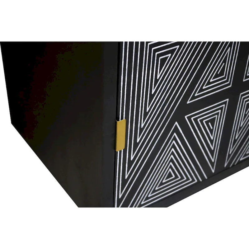 Mid-Century Modern Solid Mango Wood Sideboard with Geometric Doors