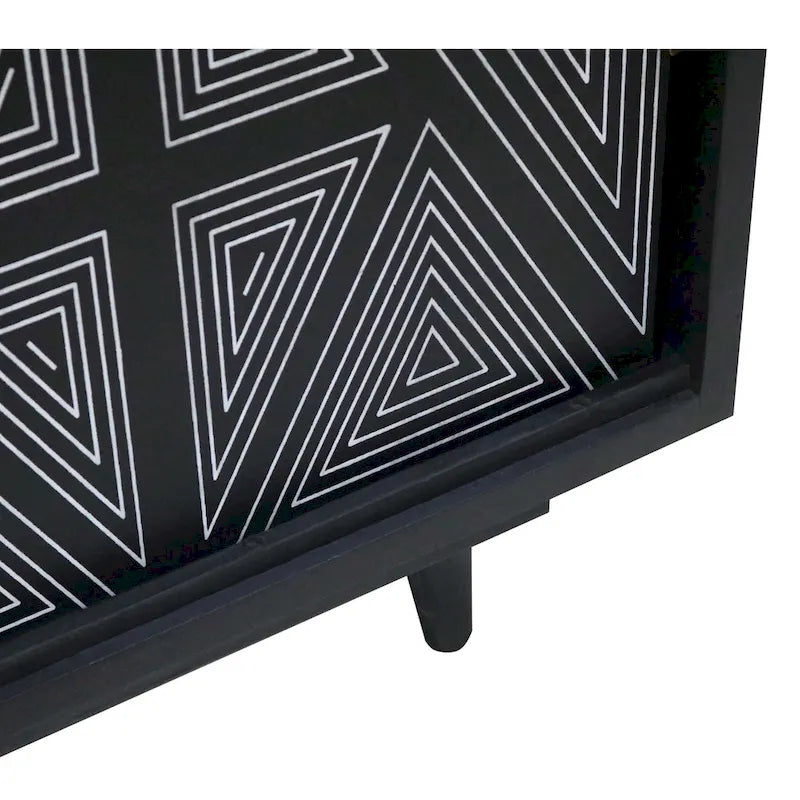 Mid-Century Modern Solid Mango Wood Sideboard with Geometric Doors