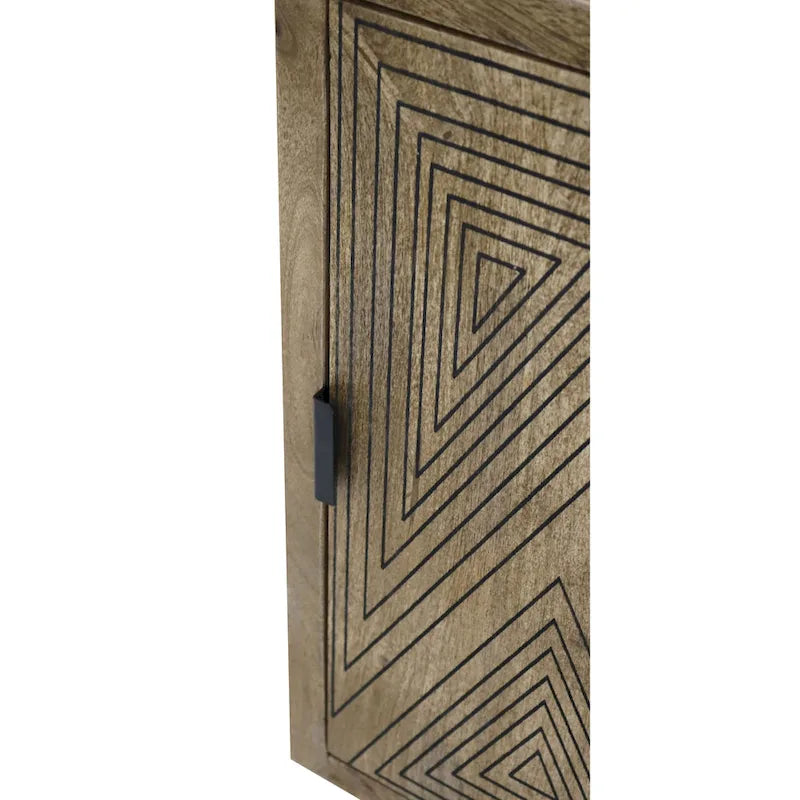 Mid-Century Modern Solid Mango Wood Sideboard with Geometric Doors