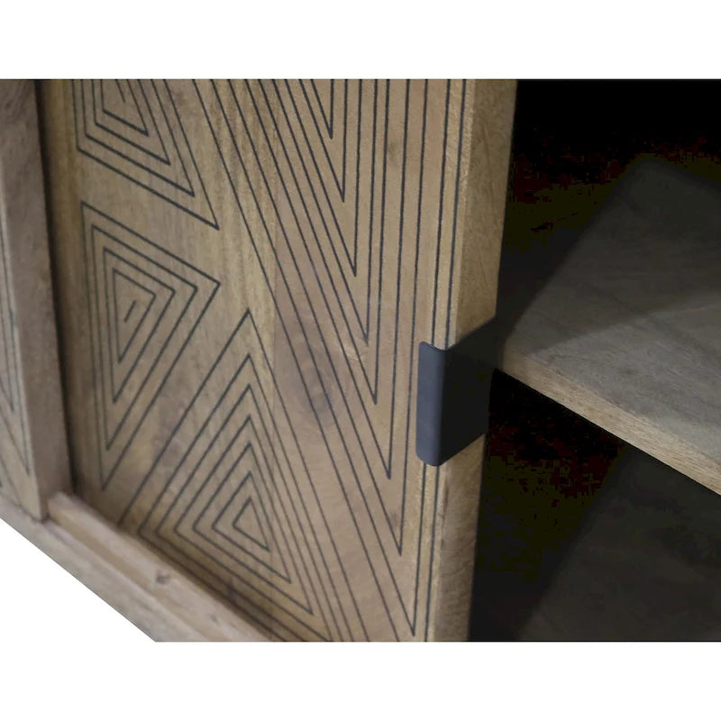 Mid-Century Modern Solid Mango Wood Sideboard with Geometric Doors