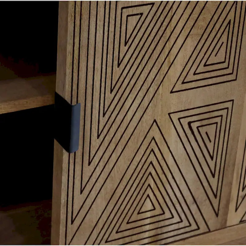 Mid-Century Modern Solid Mango Wood Sideboard with Geometric Doors