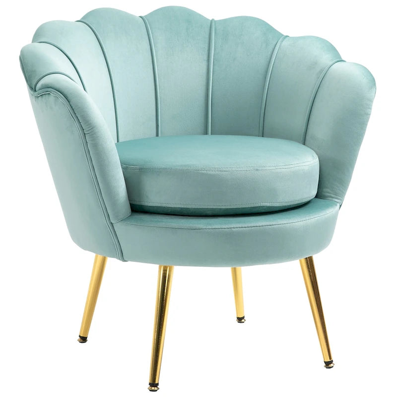 Lotus-Shape Velvet Accent Chair with Gold Metal Legs