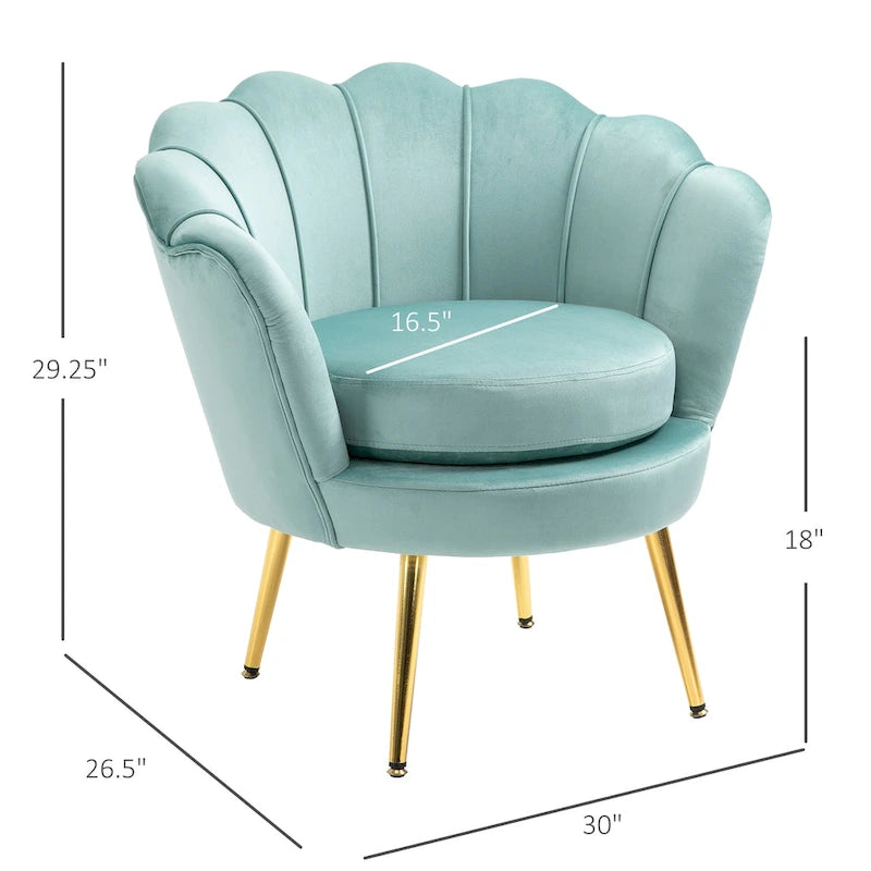 Fauteuil d'appoint en velours en forme de lotus avec pieds en métal doré