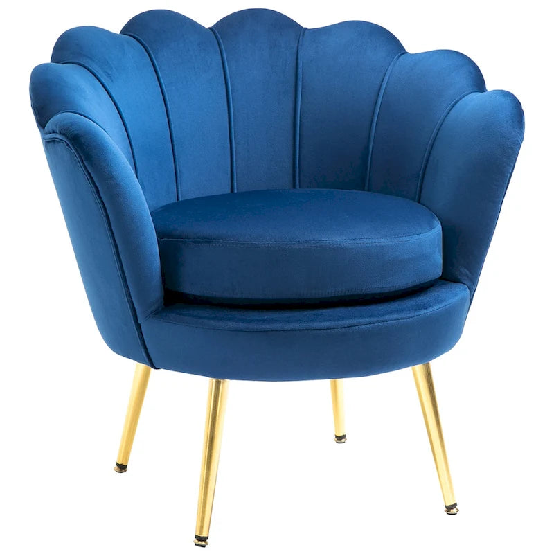 Lotus-Shape Velvet Accent Chair with Gold Metal Legs