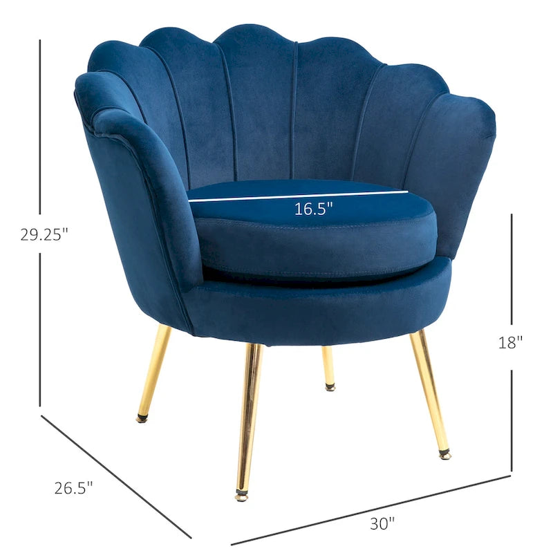 Lotus-Shape Velvet Accent Chair with Gold Metal Legs