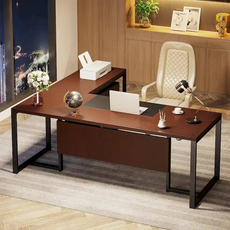 Bureau de direction en L avec caisson mobile