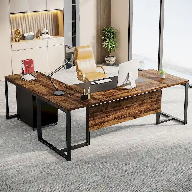 Bureau de direction en L avec caisson mobile