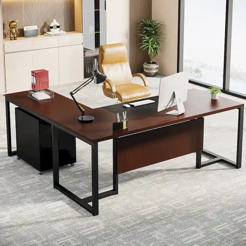 Bureau de direction en L avec caisson mobile