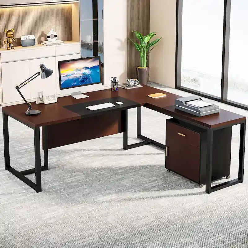 Bureau de direction en L avec caisson mobile