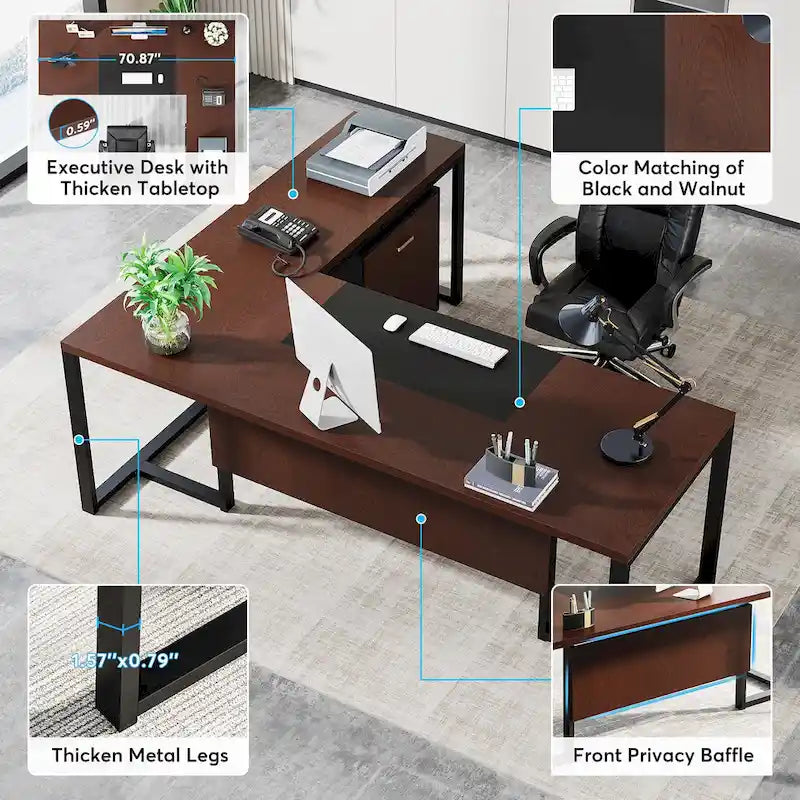 Bureau de direction en L avec caisson mobile