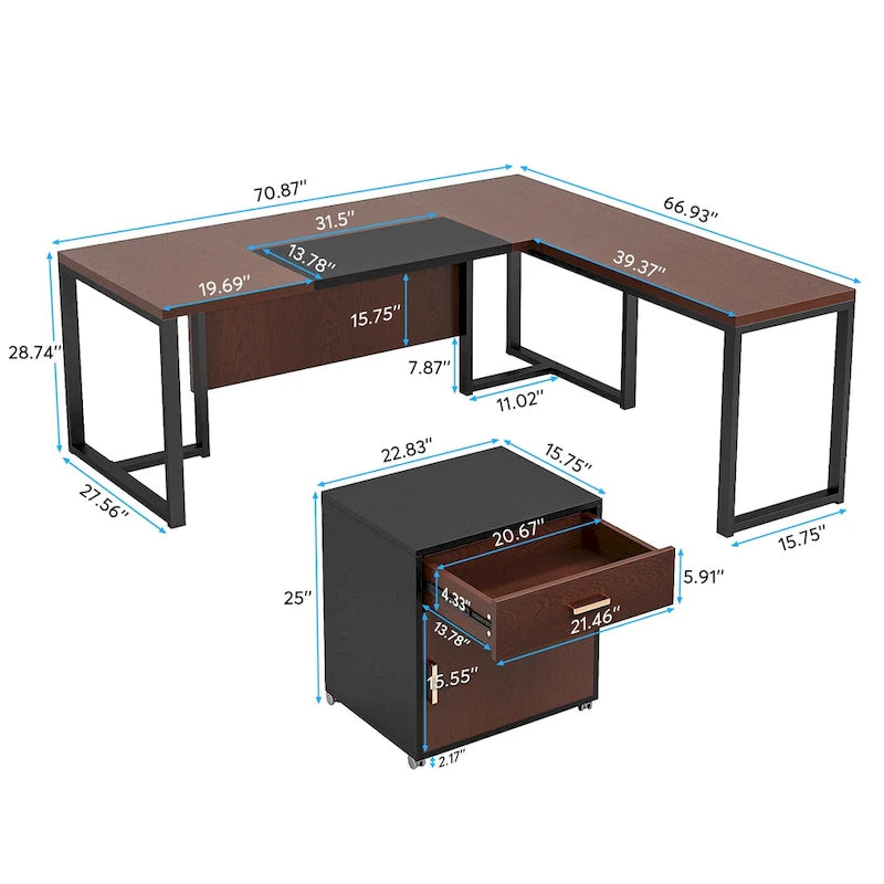 Bureau de direction en L avec caisson mobile