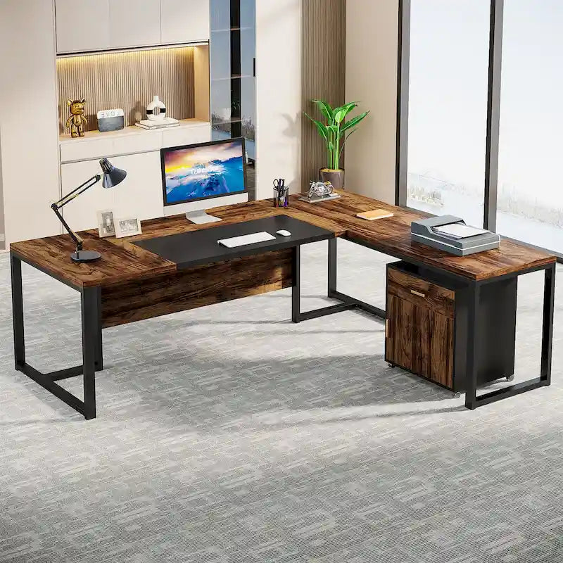 Bureau de direction en L avec caisson mobile