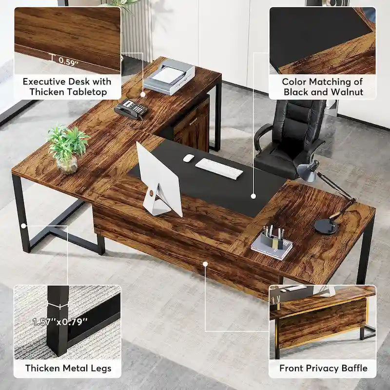 Bureau de direction en L avec caisson mobile