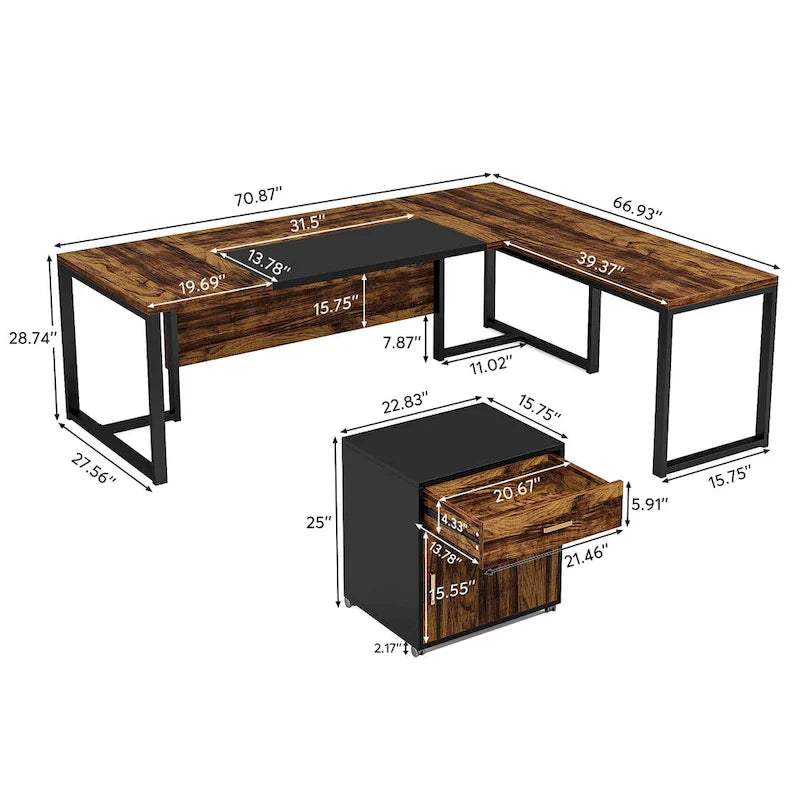 Bureau de direction en L avec caisson mobile