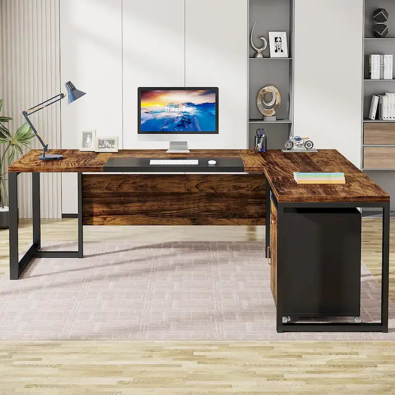 Bureau de direction en L avec caisson mobile