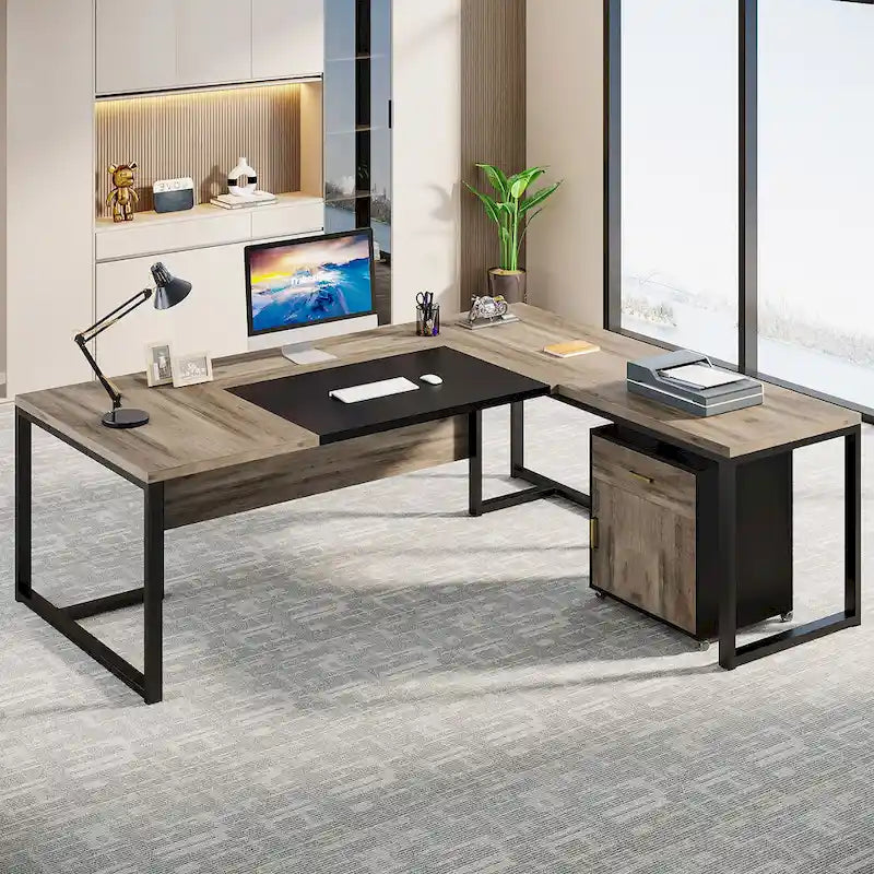 Bureau de direction en L avec caisson mobile