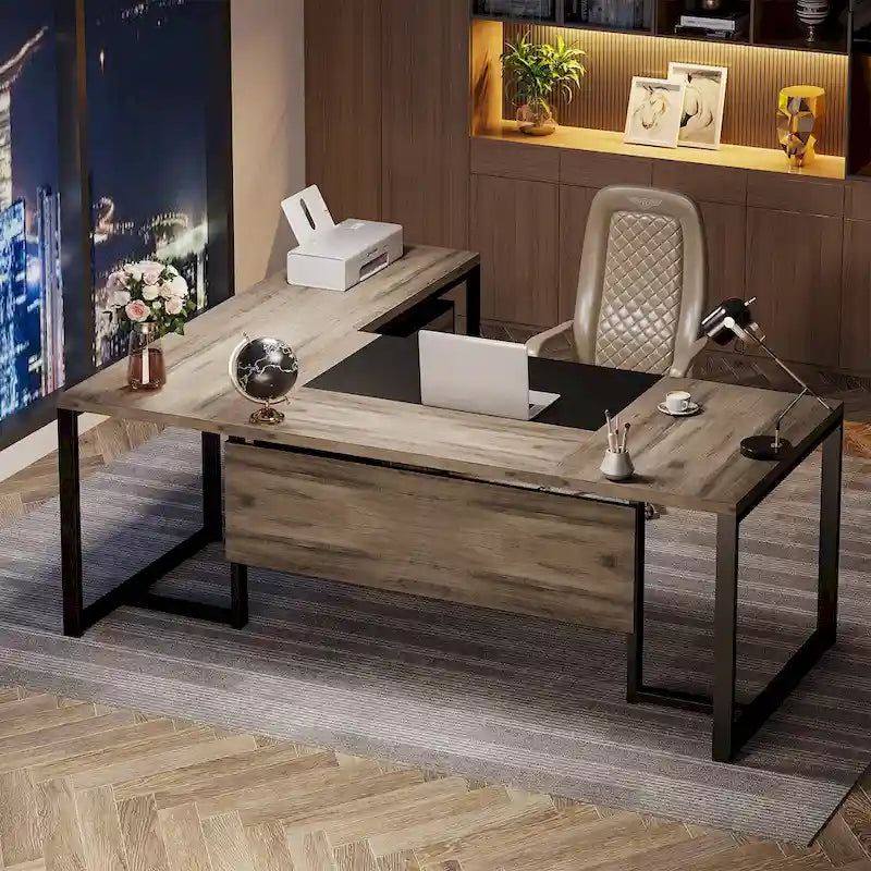 Bureau de direction en L avec caisson mobile
