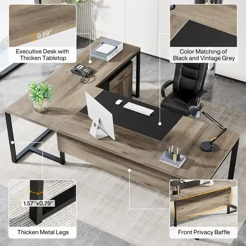 Bureau de direction en L avec caisson mobile