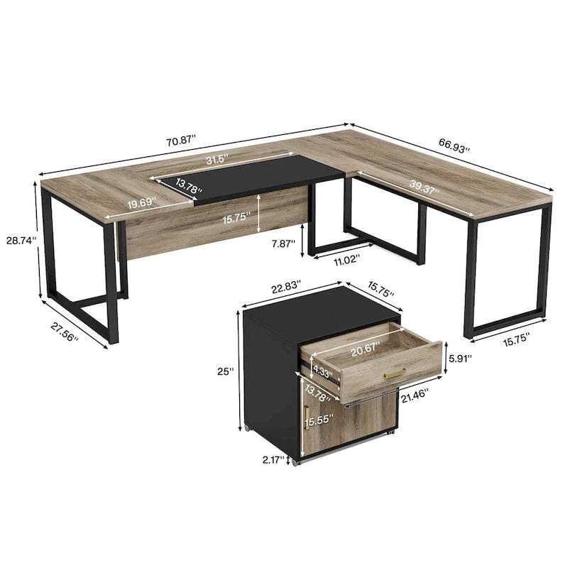 Bureau de direction en L avec caisson mobile