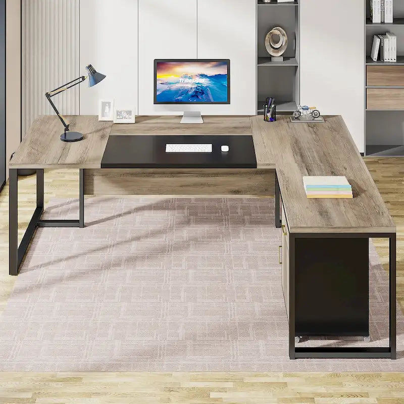 Bureau de direction en L avec caisson mobile