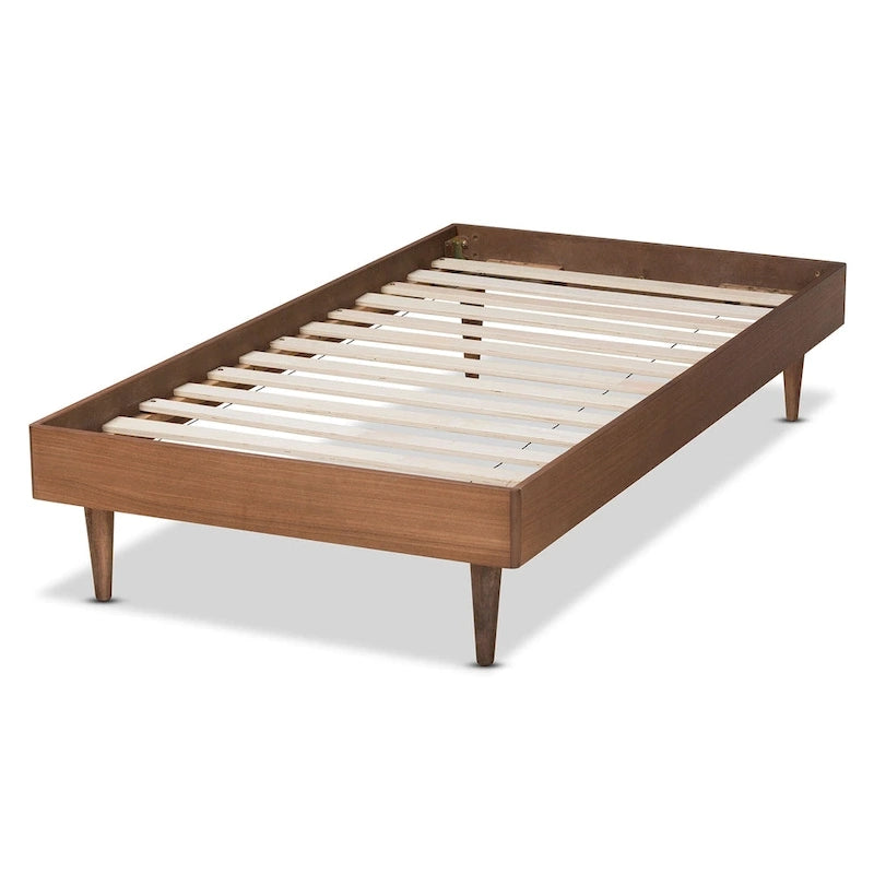Estructura de cama de plataforma tamaño individual de mediados de siglo en nogal fresno