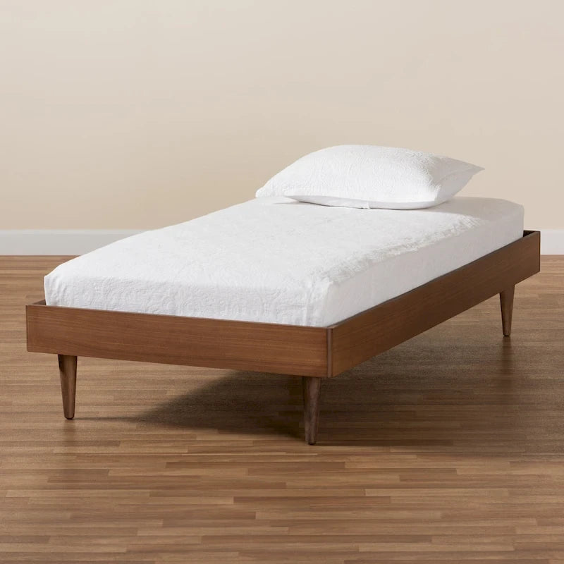 Estructura de cama de plataforma tamaño individual de mediados de siglo en nogal fresno