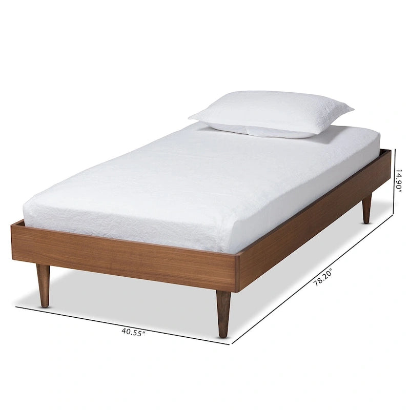 Estructura de cama de plataforma tamaño individual de mediados de siglo en nogal fresno