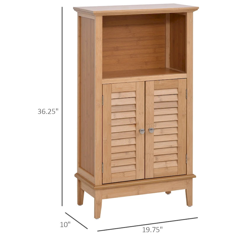 Bamboo Floor Storage Cabinet with Open Shelf & Doors
