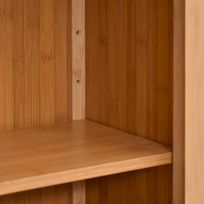 Bamboo Floor Storage Cabinet with Open Shelf & Doors