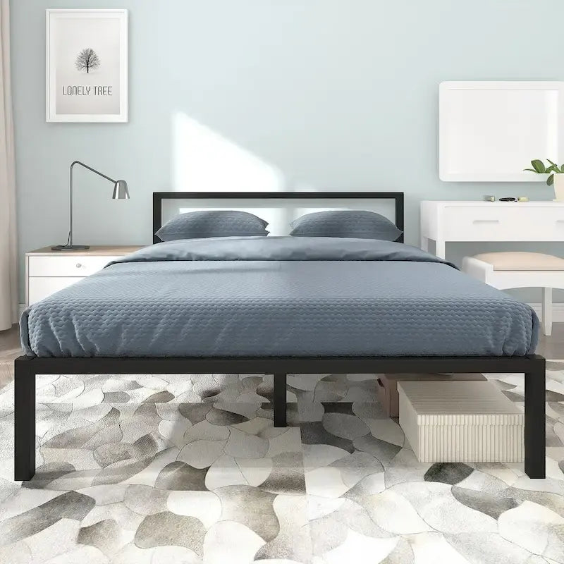 Metal Platform Bed Frame with Headboard & Footboard