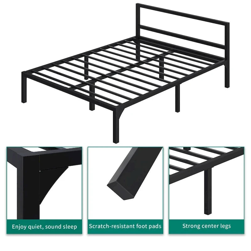 Metal Platform Bed Frame with Headboard & Footboard