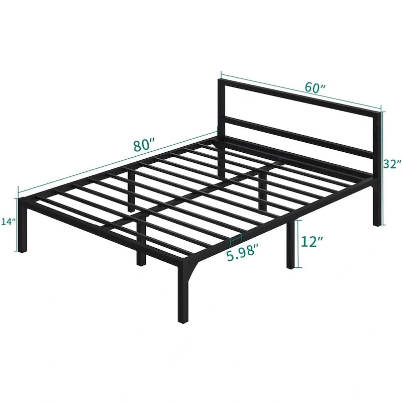 Metal Platform Bed Frame with Headboard & Footboard