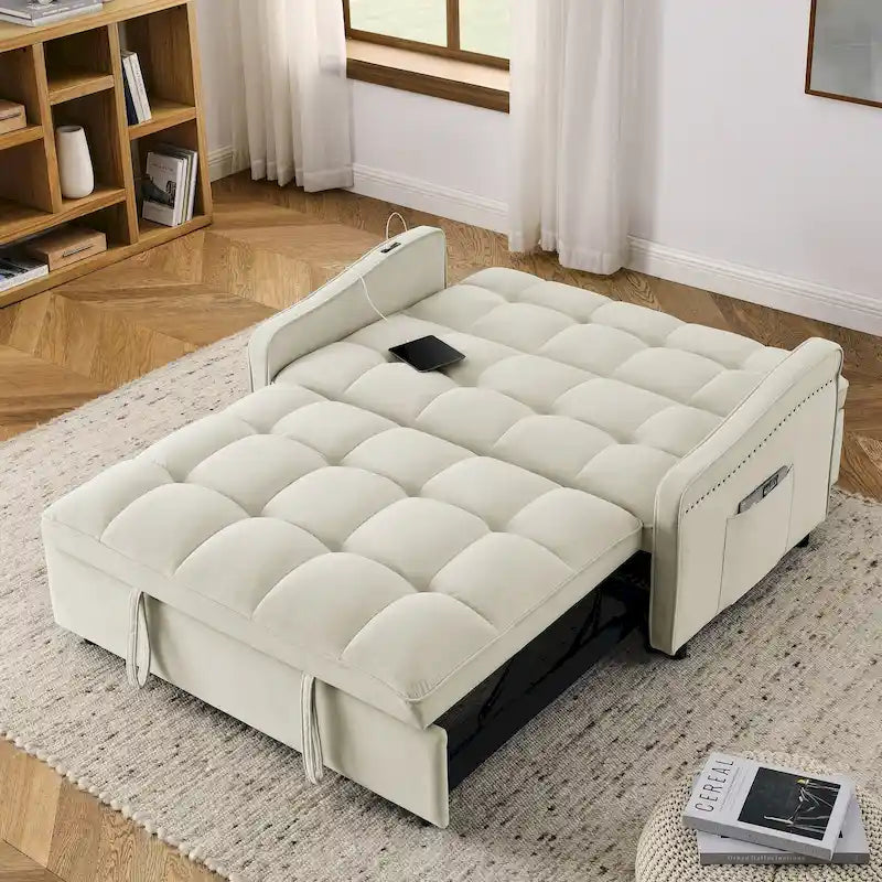 Canapé convertible 2 places avec ports de recharge USB et dossier réglable