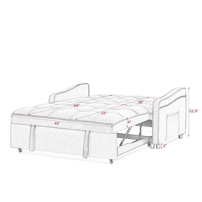 Divanetto letto trasformabile con ricarica USB e schienale regolabile