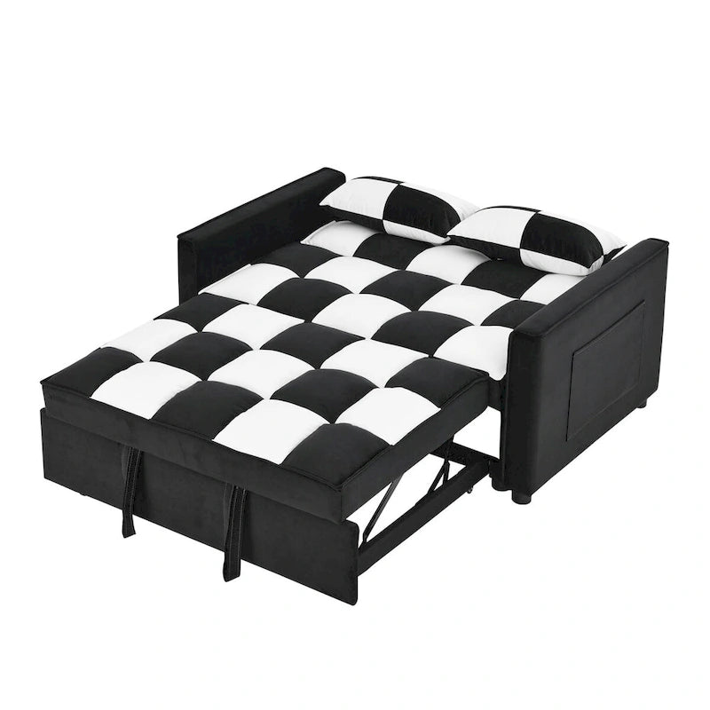 Canapé convertible 2 places en velours 3-en-1