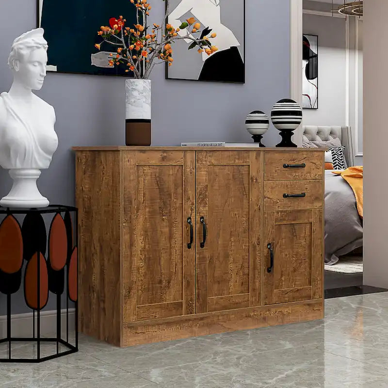 Credenza moderna in legno con 3 ante e 2 cassetti