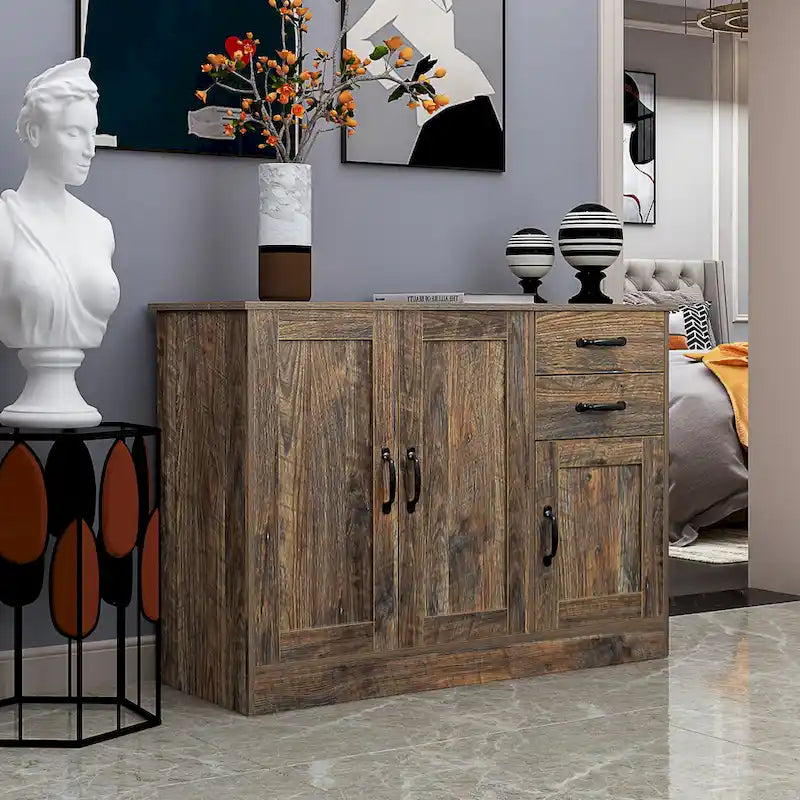 Modern Wood Sideboard Buffet Cabinet with 3 Doors & 2 Drawers
