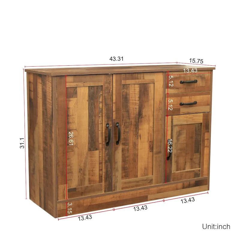 Modern Wood Sideboard Buffet Cabinet with 3 Doors & 2 Drawers