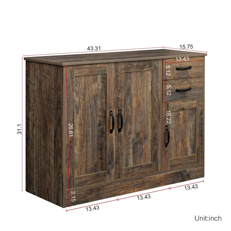 Modern Wood Sideboard Buffet Cabinet with 3 Doors & 2 Drawers