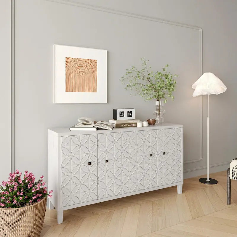 Aparador buffet de madera con 4 puertas y estantes ajustables