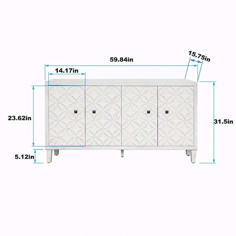 Aparador buffet de madera con 4 puertas y estantes ajustables