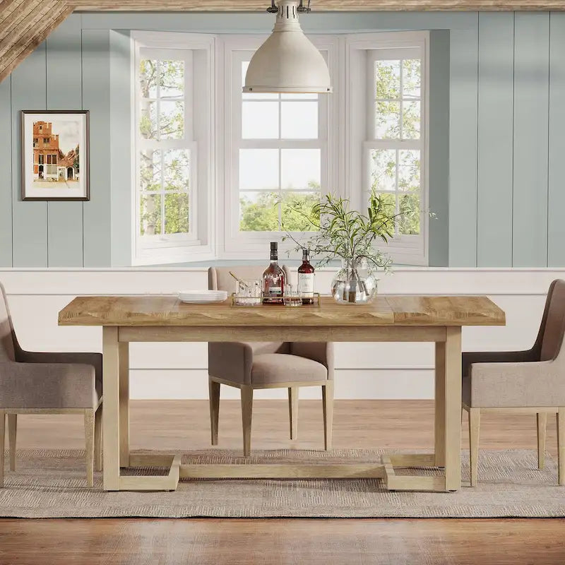 Mesa de comedor rectangular de 63 pulgadas con patas de madera maciza