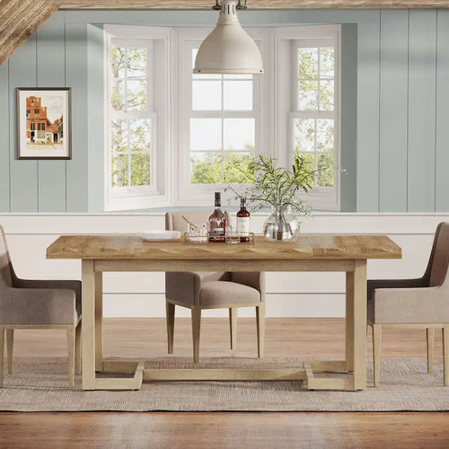Rechteckiger Esstisch mit 63 Inch Länge und Beinen aus massivem Holz