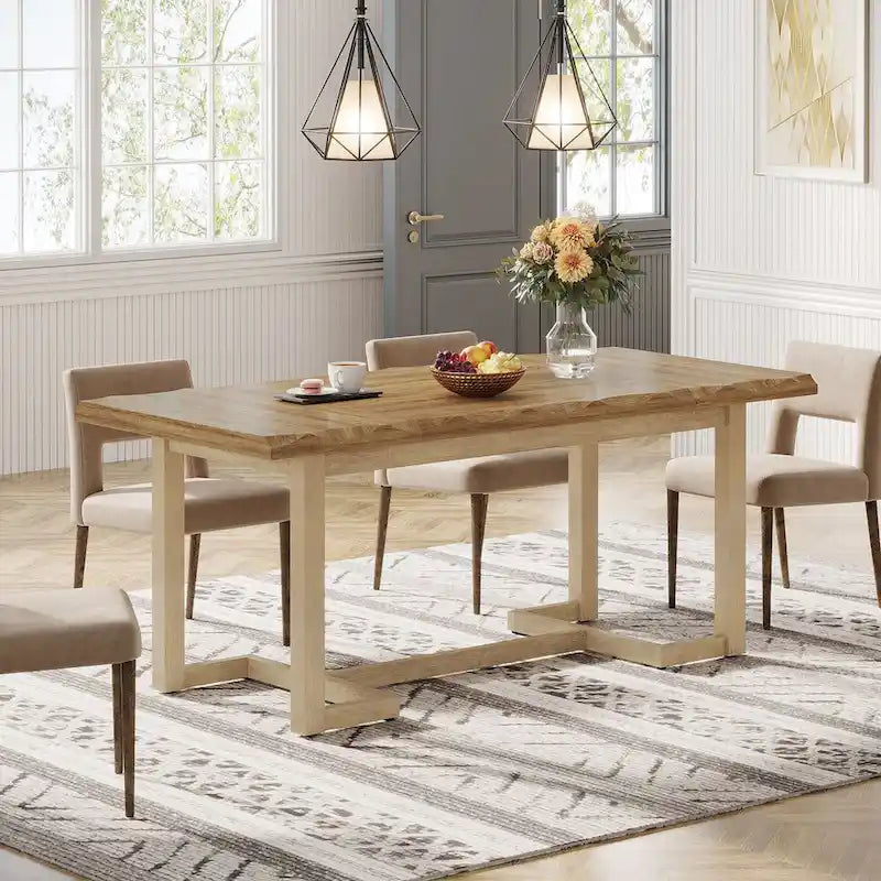 Mesa de comedor rectangular de 63 pulgadas con patas de madera maciza