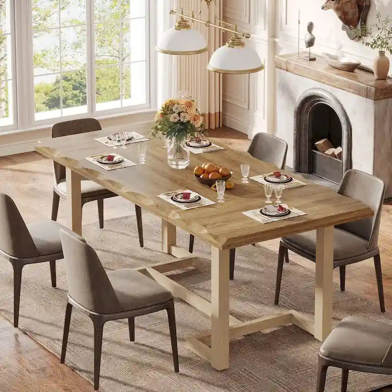 Mesa de comedor rectangular de 63 pulgadas con patas de madera maciza