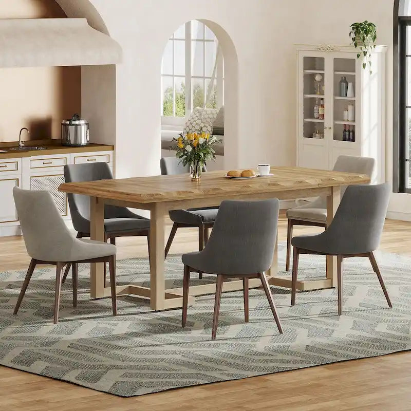 Mesa de comedor rectangular de 63 pulgadas con patas de madera maciza