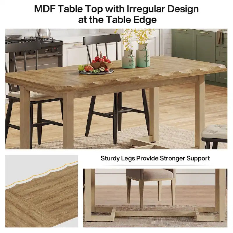 Mesa de comedor rectangular de 63 pulgadas con patas de madera maciza