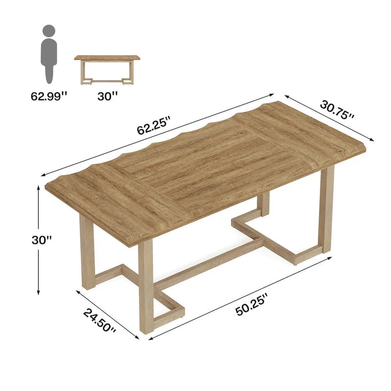Mesa de comedor rectangular de 63 pulgadas con patas de madera maciza