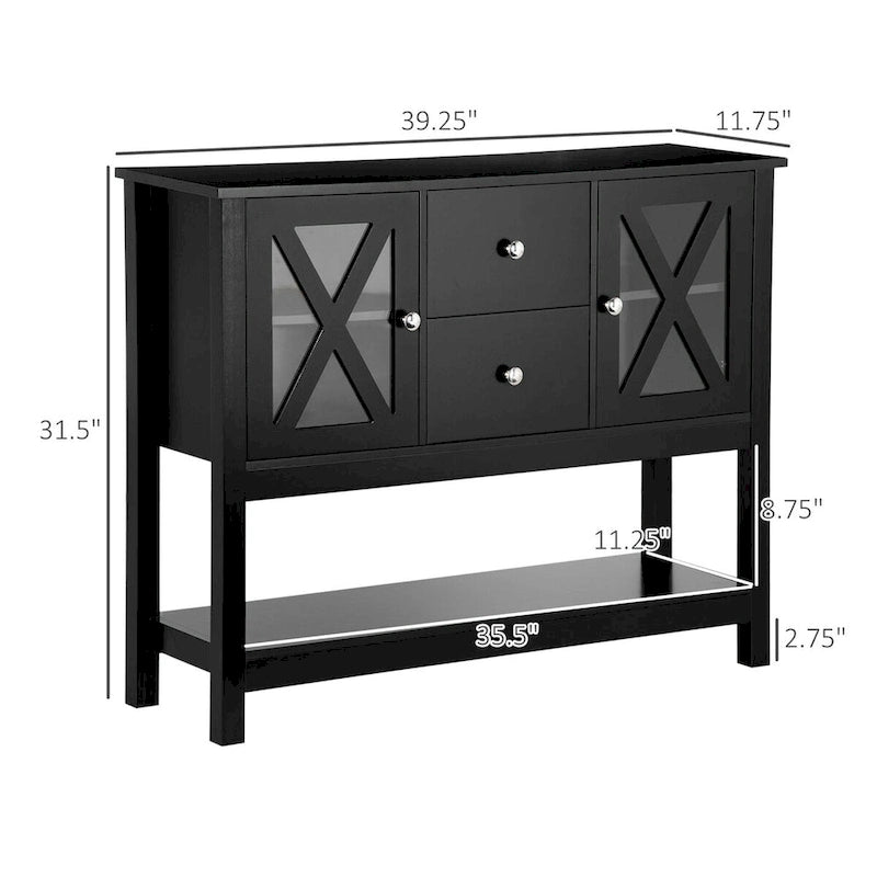 Credenza buffet da fattoria con ante in vetro e 2 cassetti