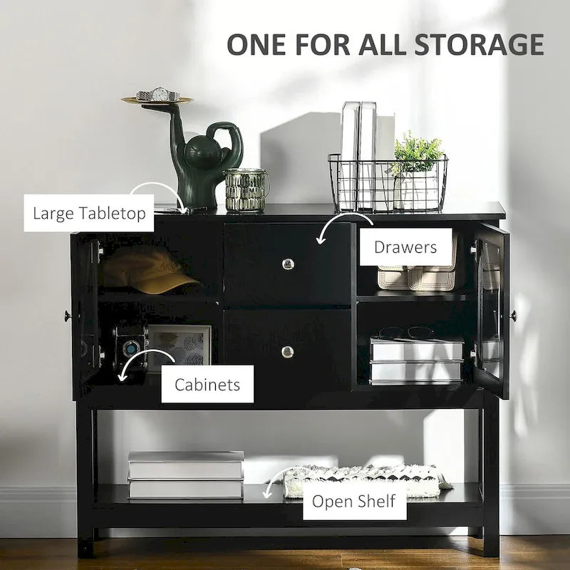 Credenza buffet da fattoria con ante in vetro e 2 cassetti